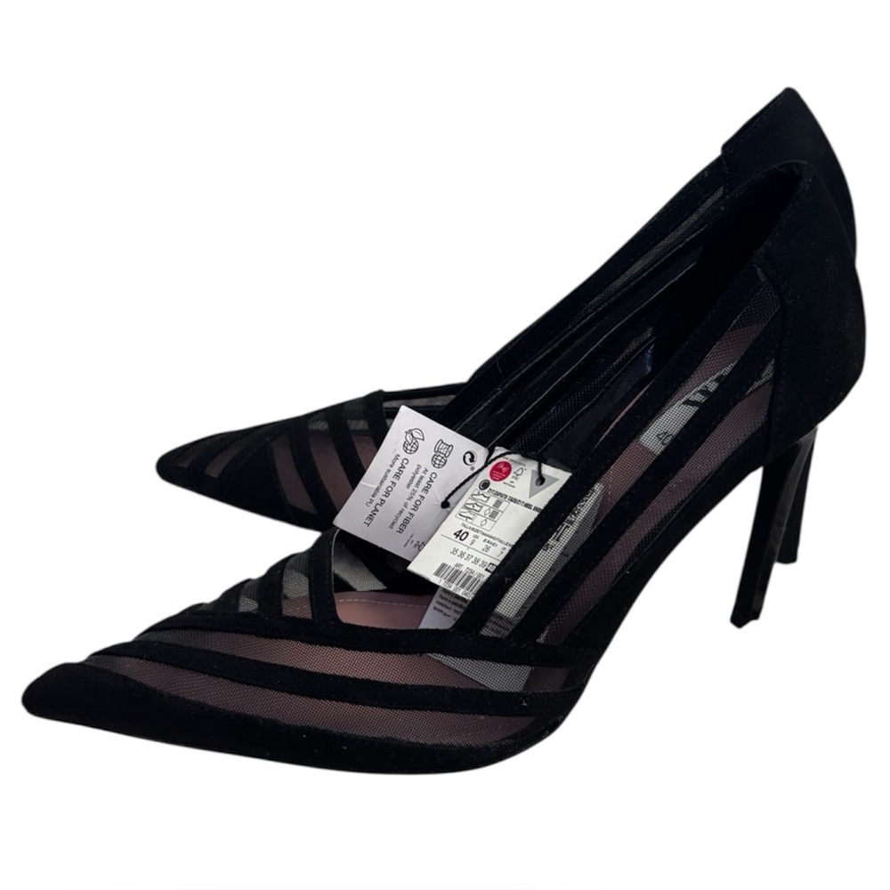 New Zara Classic Elegant Black Mesh Pointed Toe Stiletto Heels Pumps 9/40